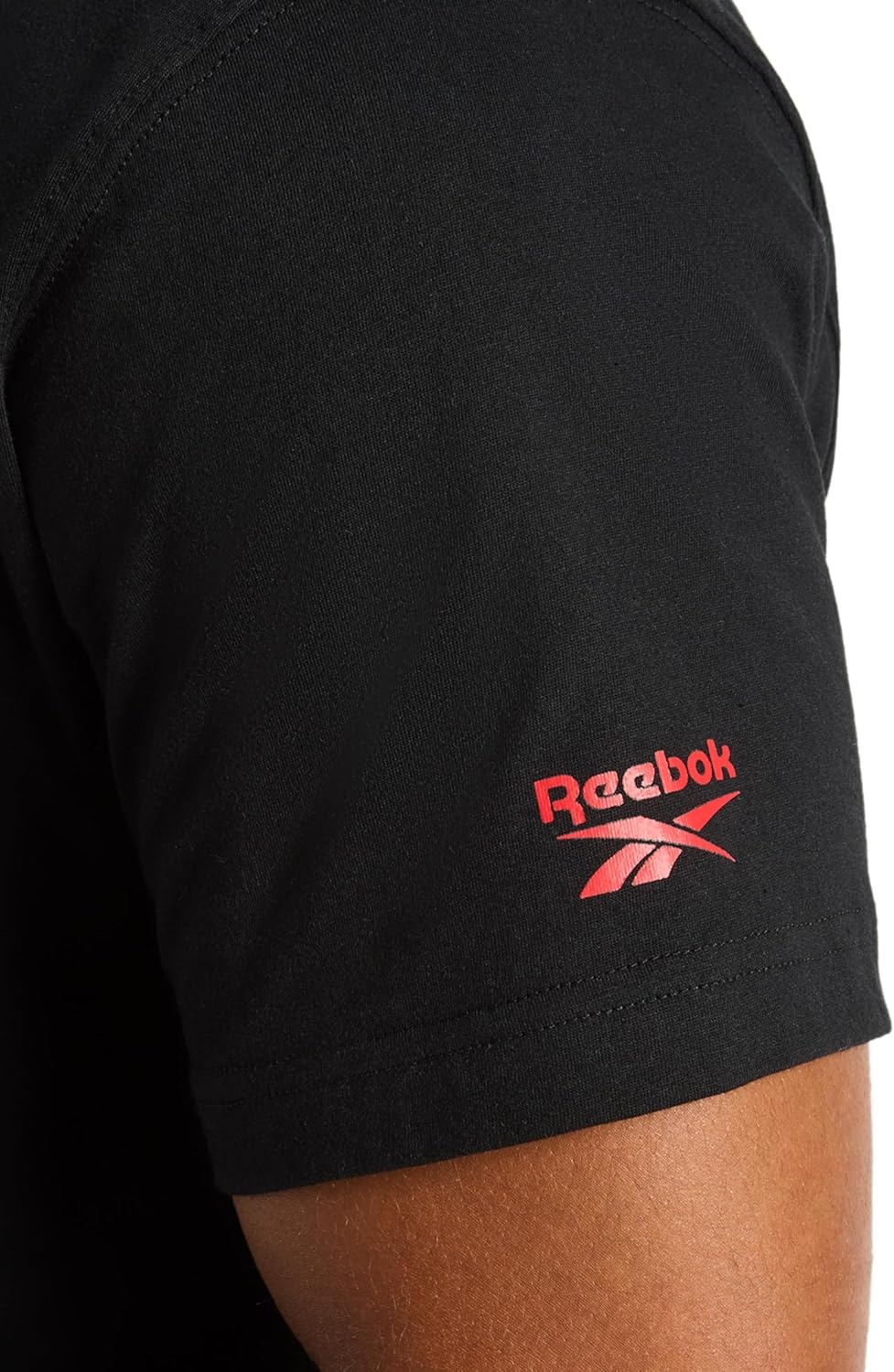 image:imageReebok Mens Small Logo Crewneck TShirt Standard Fit Lightweight CottonPoly Jersey FabricBlack Globe