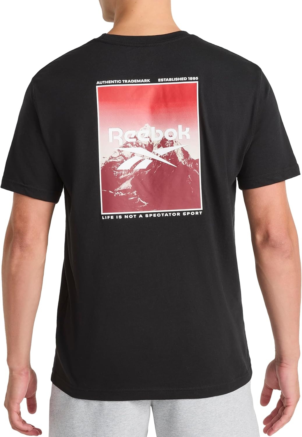 image:imageReebok Mens Small Logo Crewneck TShirt Standard Fit Lightweight CottonPoly Jersey FabricBlack Peak
