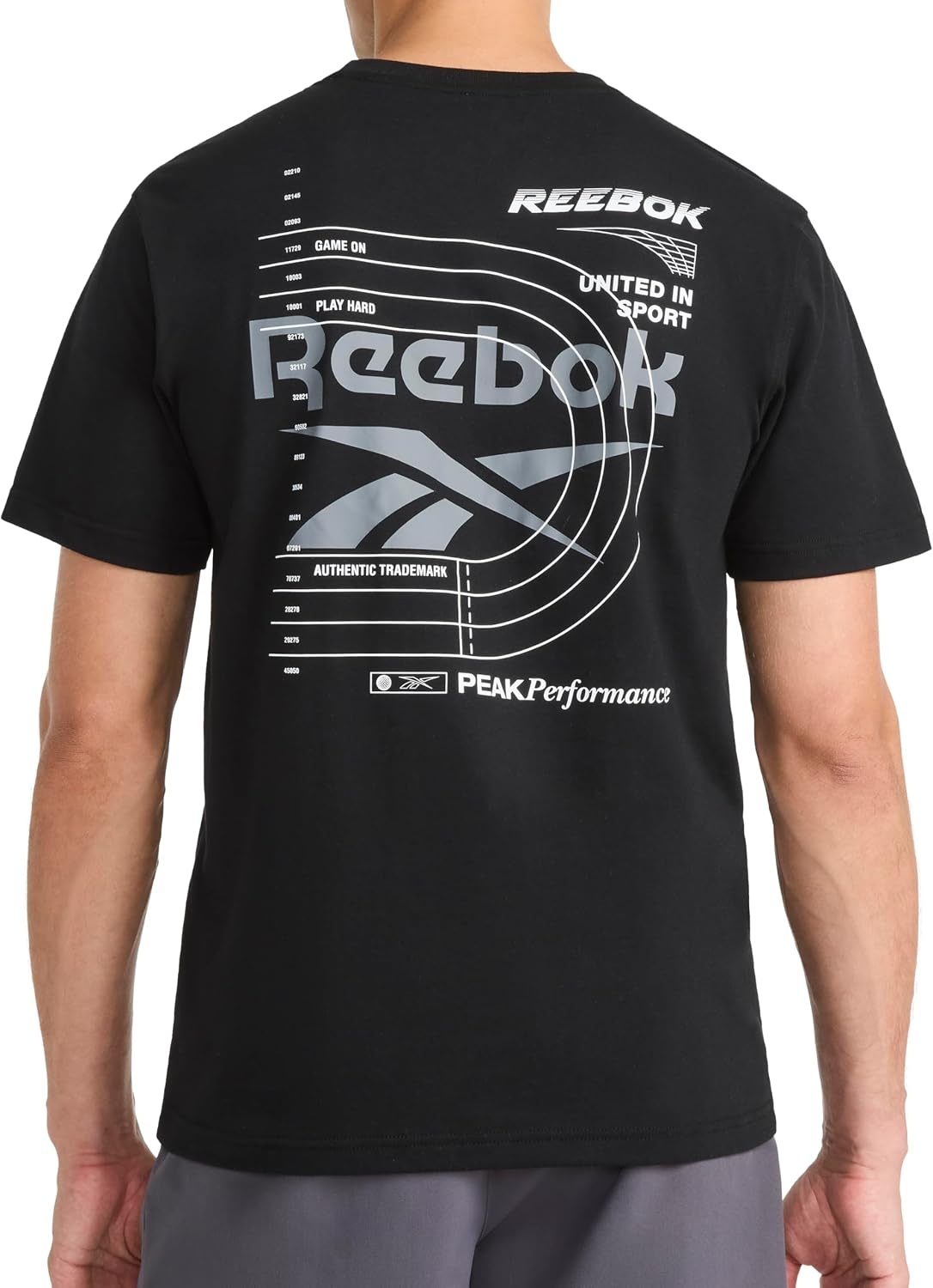 image:imageReebok Mens Small Logo Crewneck TShirt Standard Fit Lightweight CottonPoly Jersey FabricBlack Schematic