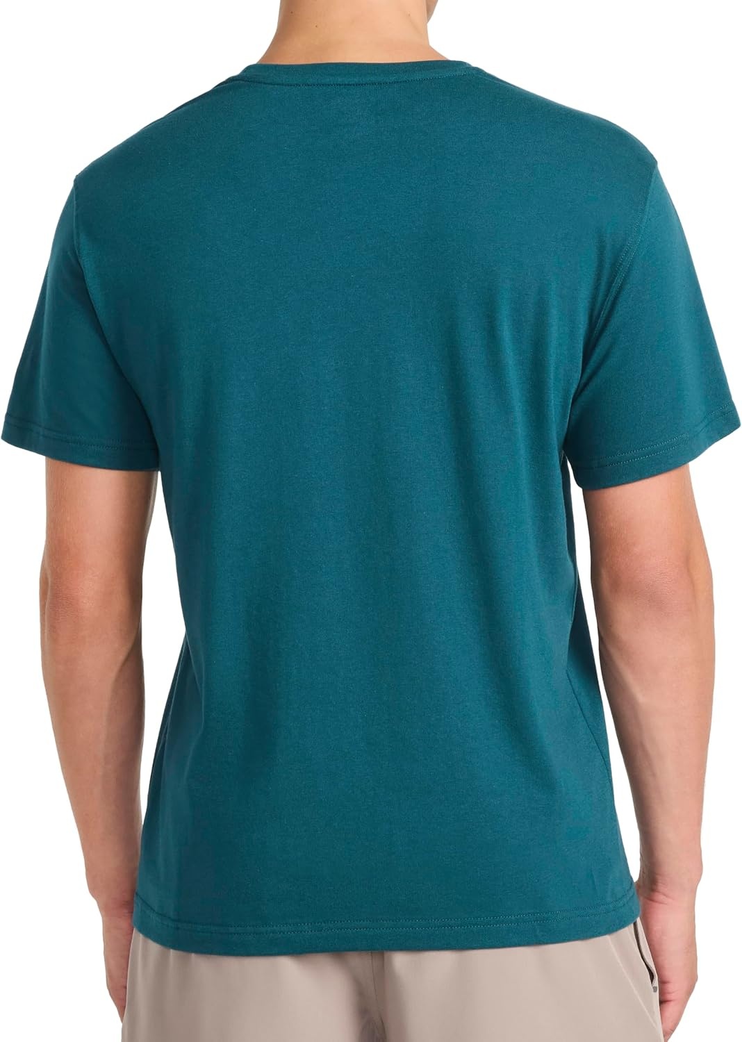 image:imageReebok Mens Small Logo Crewneck TShirt Standard Fit Lightweight CottonPoly Jersey FabricDeep Teal Small Embroidery
