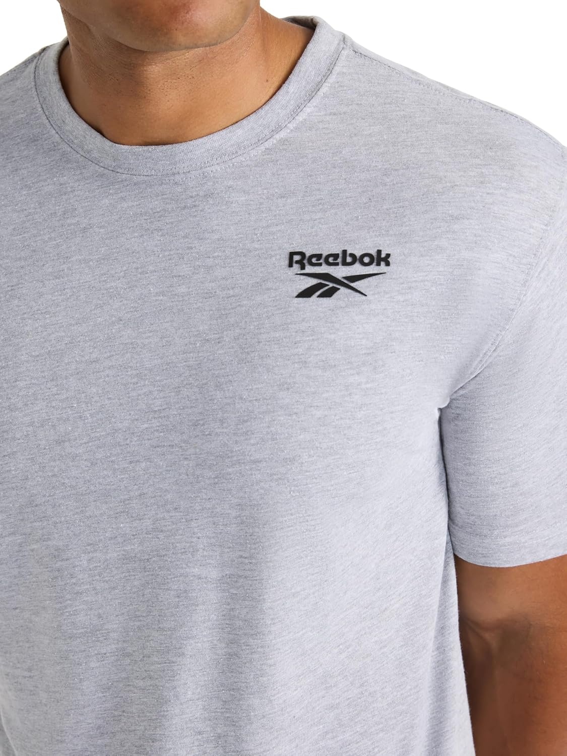 image:imageReebok Mens Small Logo Crewneck TShirt Standard Fit Lightweight CottonPoly Jersey FabricGrey Heather Expo