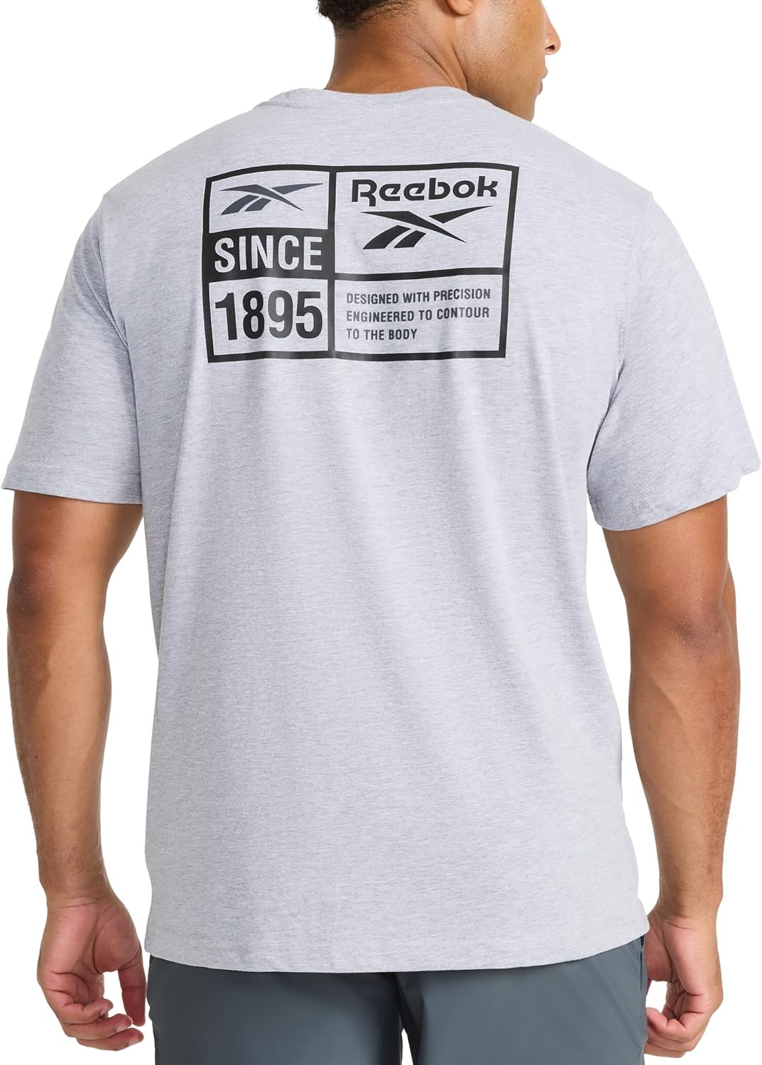 image:imageReebok Mens Small Logo Crewneck TShirt Standard Fit Lightweight CottonPoly Jersey FabricGrey Heather Expo