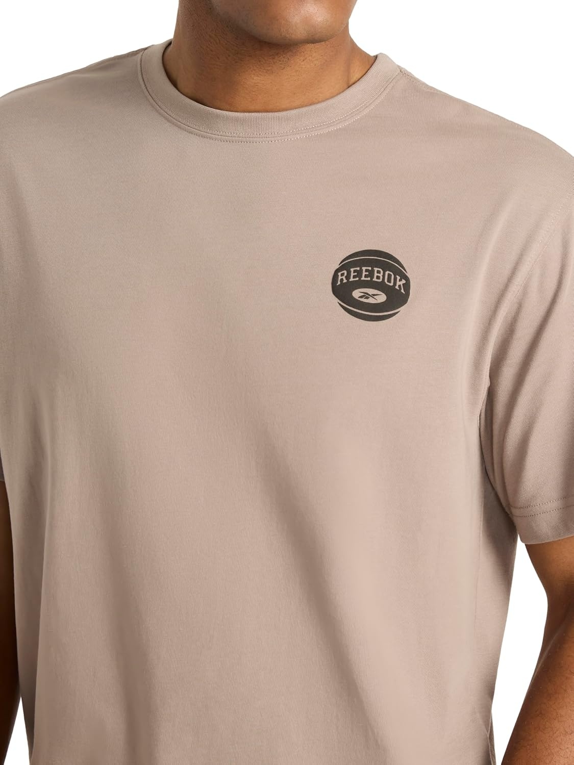 image:imageReebok Mens Small Logo Crewneck TShirt Standard Fit Lightweight CottonPoly Jersey FabricGritty Grey Hooptastic
