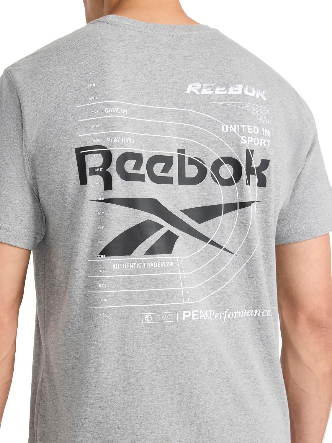 image:imageReebok Mens Small Logo Crewneck TShirt Standard Fit Lightweight CottonPoly Jersey FabricMedium Grey Heather Schematic