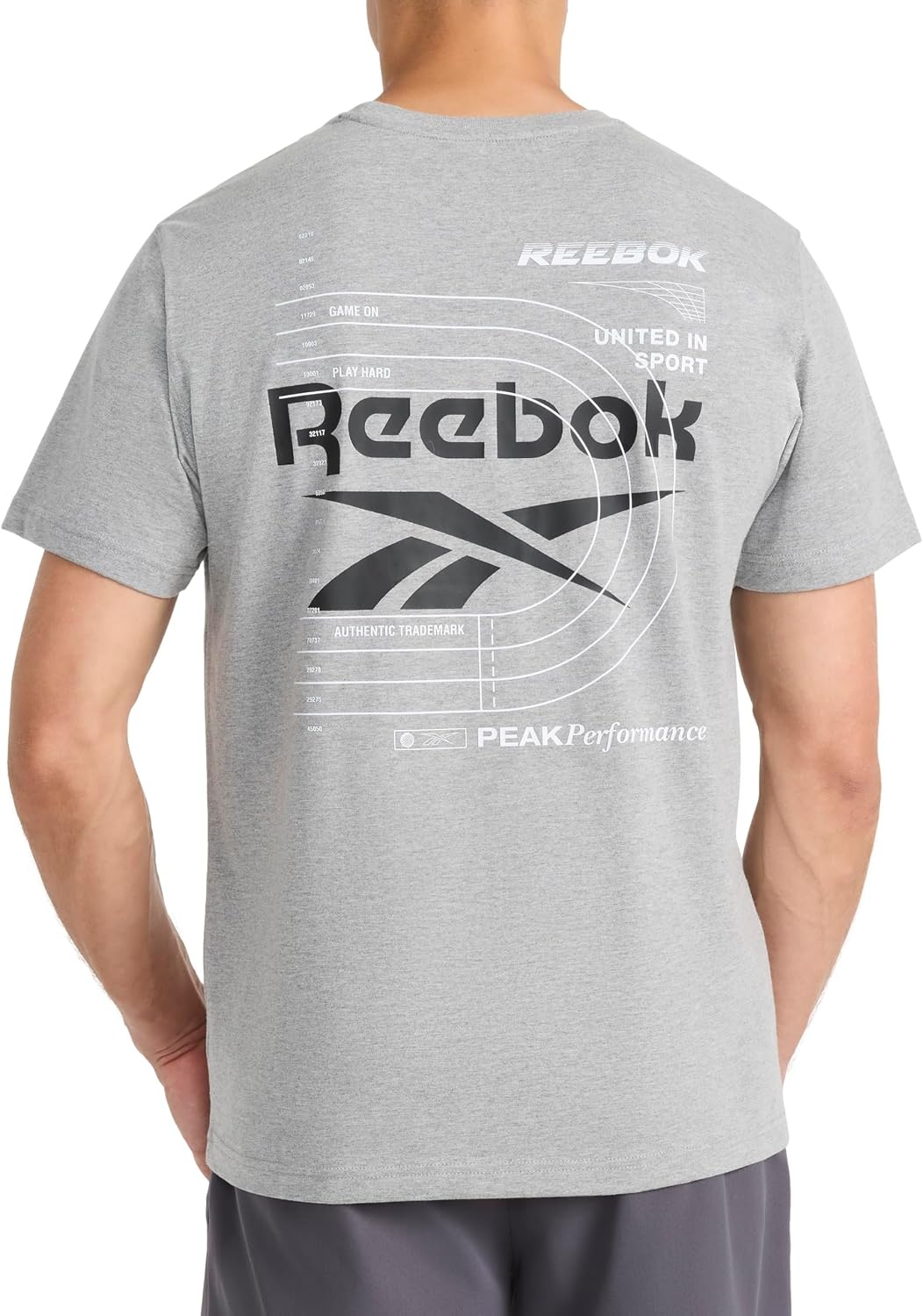 image:imageReebok Mens Small Logo Crewneck TShirt Standard Fit Lightweight CottonPoly Jersey FabricMedium Grey Heather Schematic