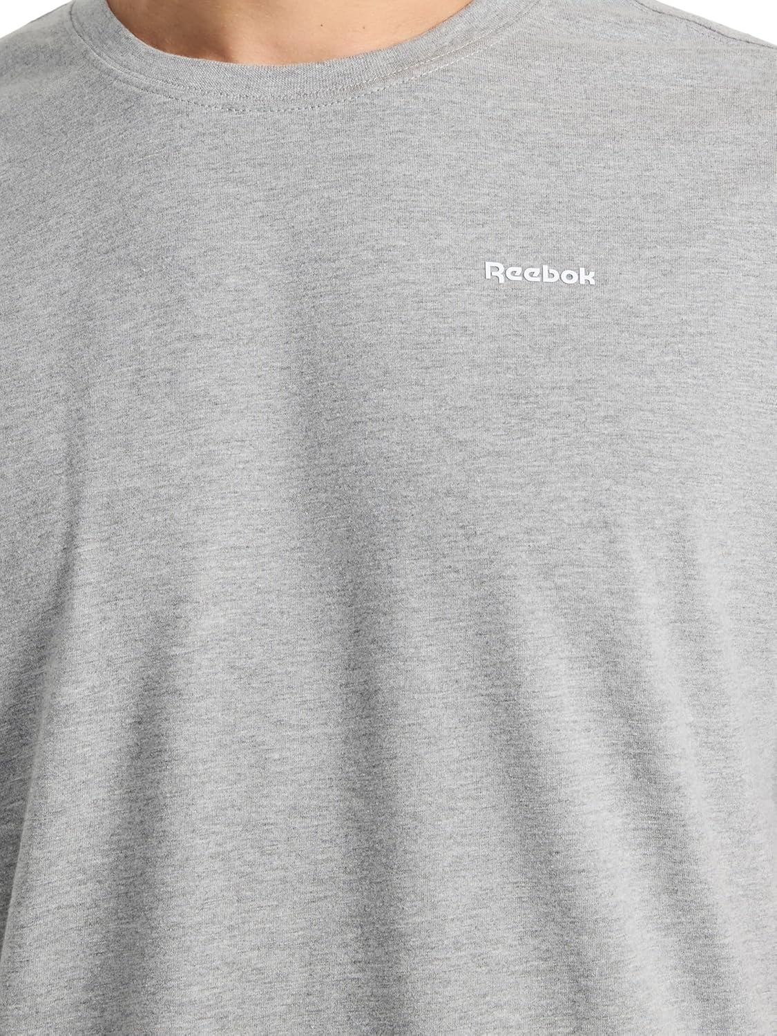 image:imageReebok Mens Small Logo Crewneck TShirt Standard Fit Lightweight CottonPoly Jersey FabricMedium Grey Heather Schematic