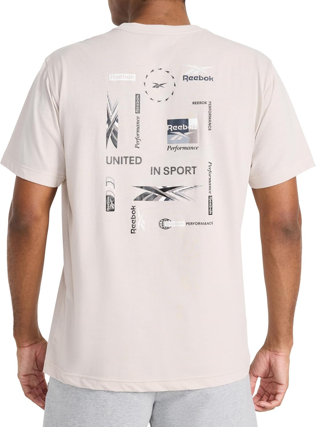 image:imageReebok Mens Small Logo Crewneck TShirt Standard Fit Lightweight CottonPoly Jersey FabricSilver Cloud Bebop