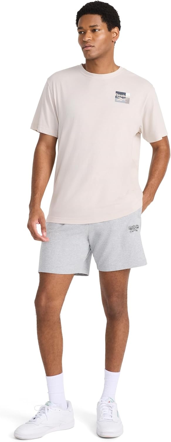 image:imageReebok Mens Small Logo Crewneck TShirt Standard Fit Lightweight CottonPoly Jersey FabricSilver Cloud Bebop