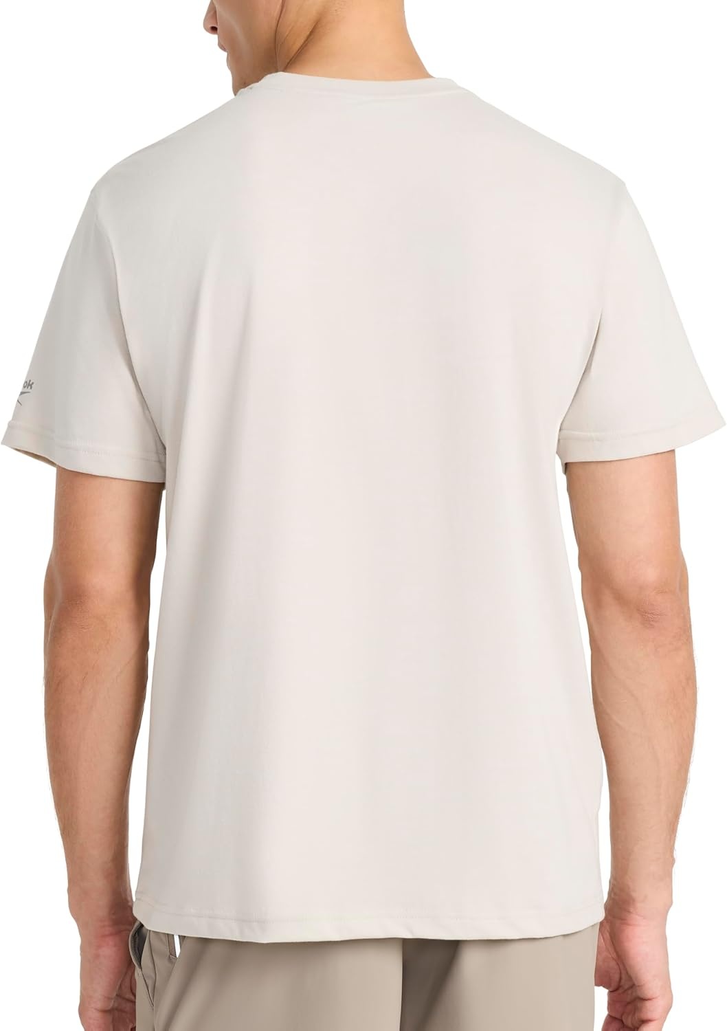 image:imageReebok Mens Small Logo Crewneck TShirt Standard Fit Lightweight CottonPoly Jersey FabricSilver Cloud Globe