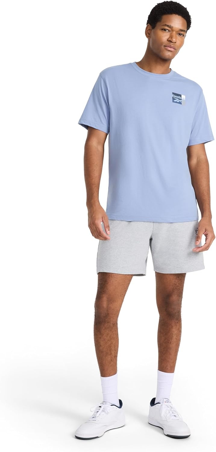 image:imageReebok Mens Small Logo Crewneck TShirt Standard Fit Lightweight CottonPoly Jersey FabricStonewash Bebop