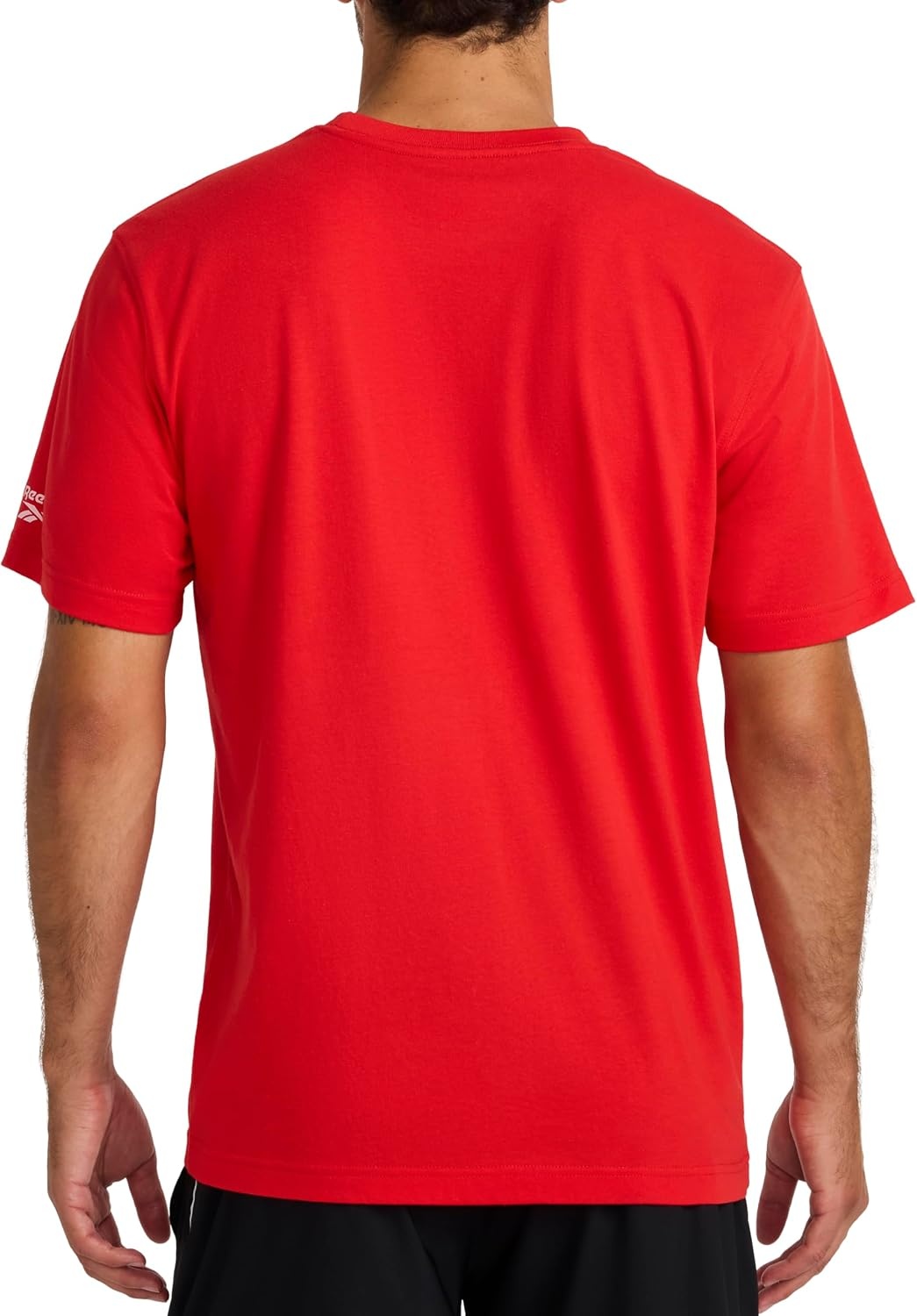 image:imageReebok Mens Small Logo Crewneck TShirt Standard Fit Lightweight CottonPoly Jersey FabricVector Red Athletics Dept