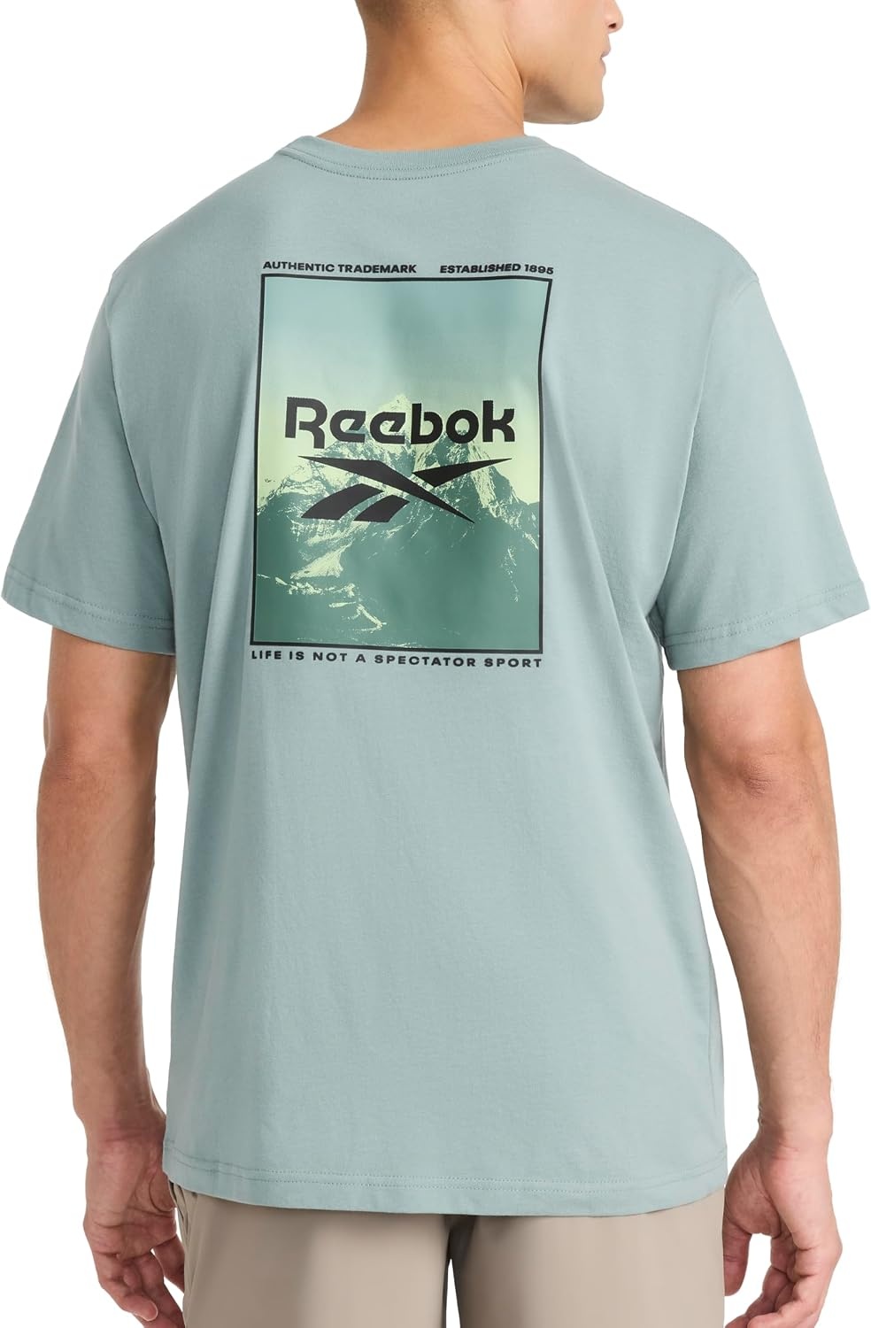 image:imageReebok Mens Small Logo Crewneck TShirt Standard Fit Lightweight CottonPoly Jersey FabricVintage Moss Peak
