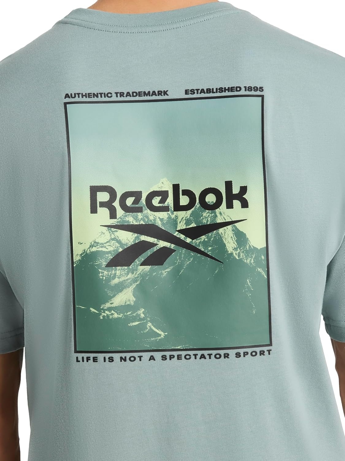 image:imageReebok Mens Small Logo Crewneck TShirt Standard Fit Lightweight CottonPoly Jersey FabricVintage Moss Peak