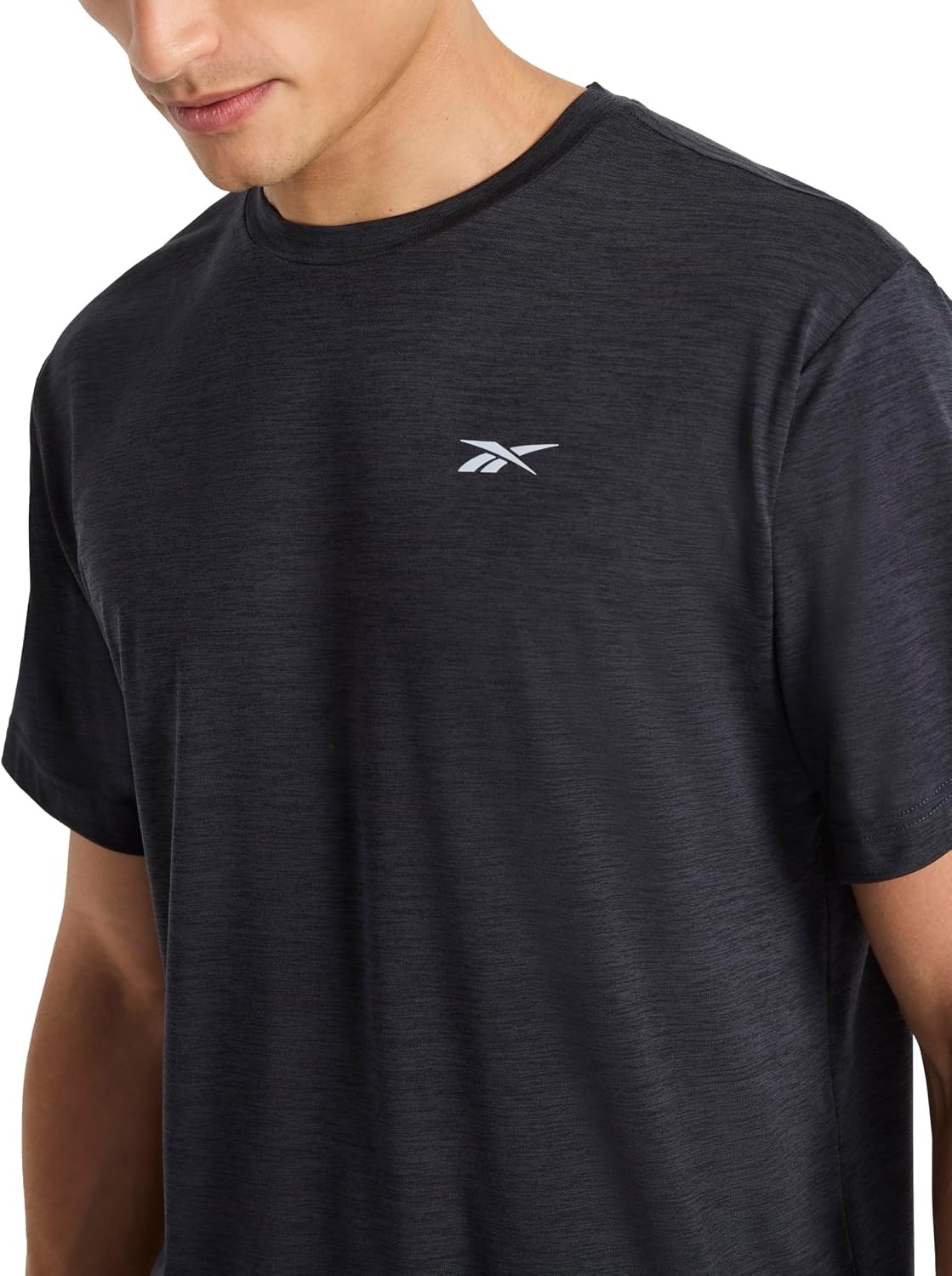 image:imageReebok Mens Strike Short Sleeve Crewneck TShirt Standard Fit Lightweight Stretch Poly Jersey FabricBlack Heather