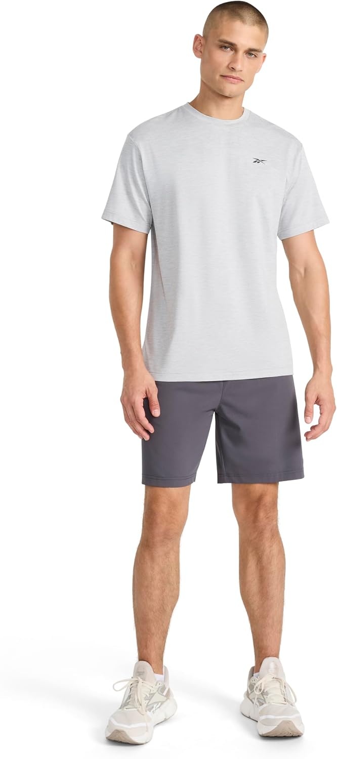 image:imageReebok Mens Strike Short Sleeve Crewneck TShirt Standard Fit Lightweight Stretch Poly Jersey FabricChrome Heather