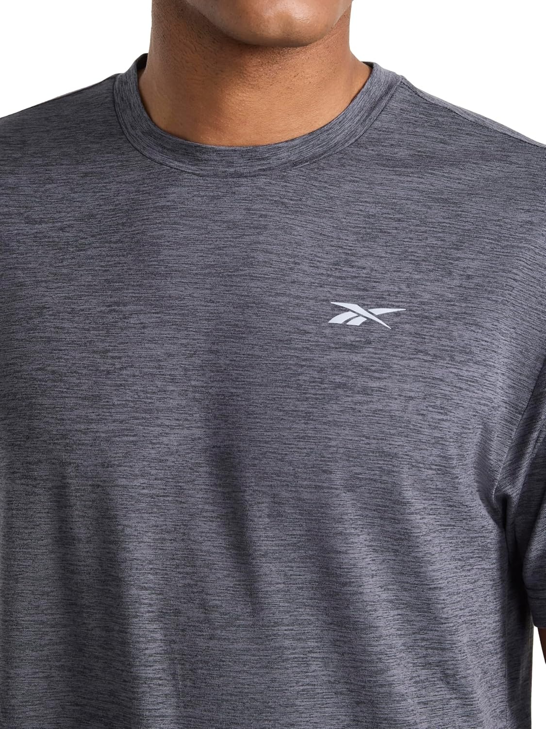 image:imageReebok Mens Strike Short Sleeve Crewneck TShirt Standard Fit Lightweight Stretch Poly Jersey FabricEbony Heather