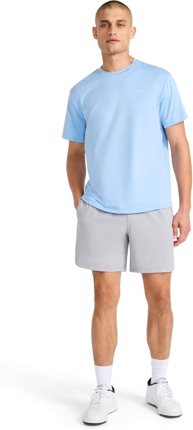 image:imageReebok Mens Strike Short Sleeve Crewneck TShirt Standard Fit Lightweight Stretch Poly Jersey FabricPlacid Blue Heather
