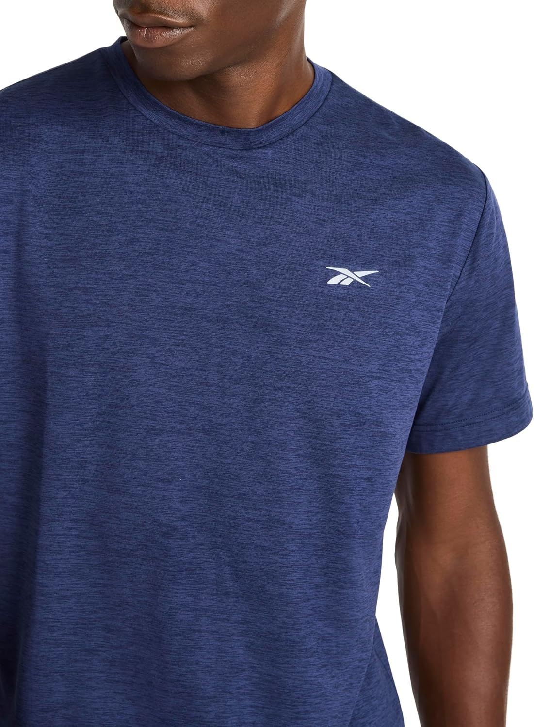 image:imageReebok Mens Strike Short Sleeve Crewneck TShirt Standard Fit Lightweight Stretch Poly Jersey FabricVector Navy Heather