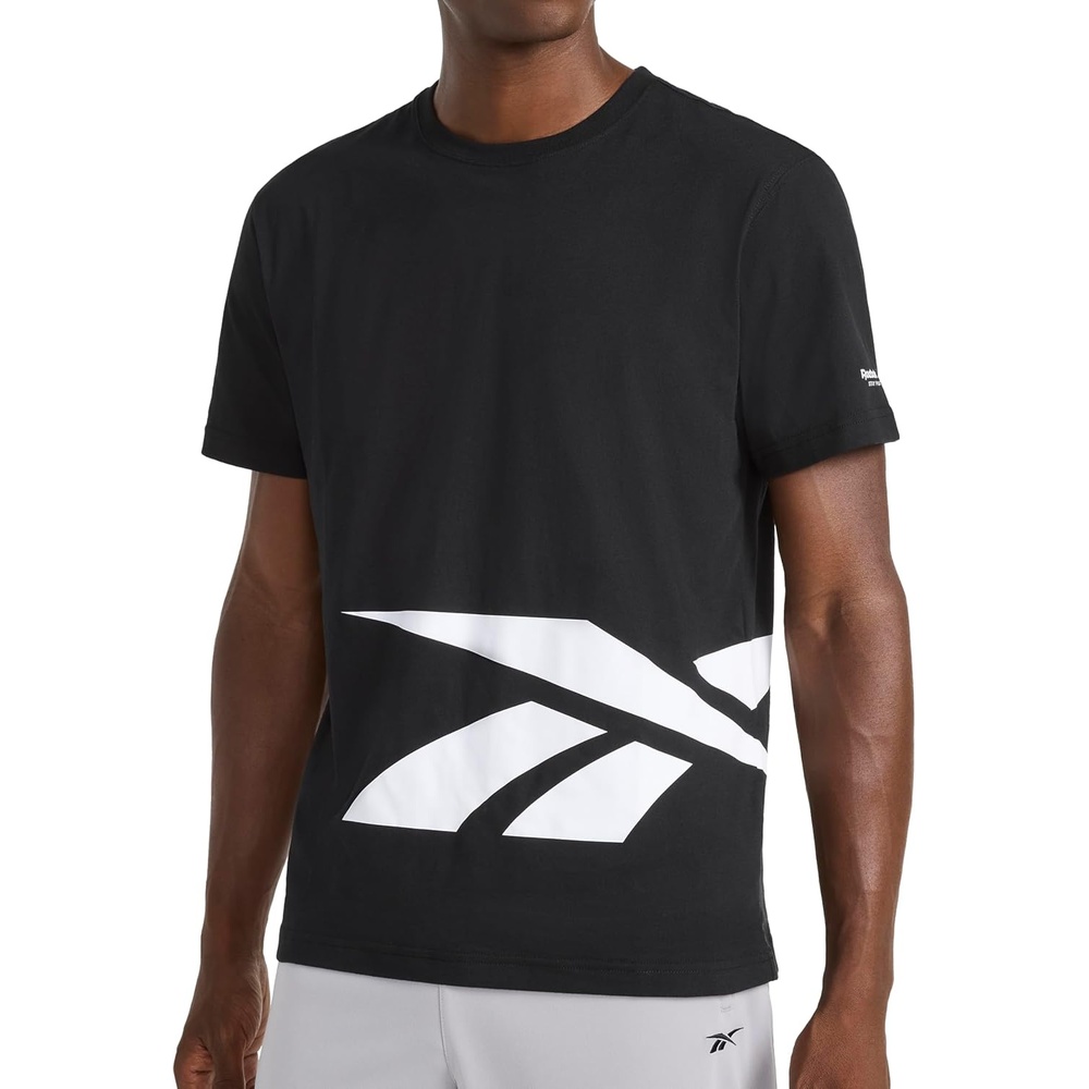 image:imageReebok Mens Big Short Sleeve Crewneck TShirt Standard Fit Lightweight CottonPoly Jersey FabricBlack