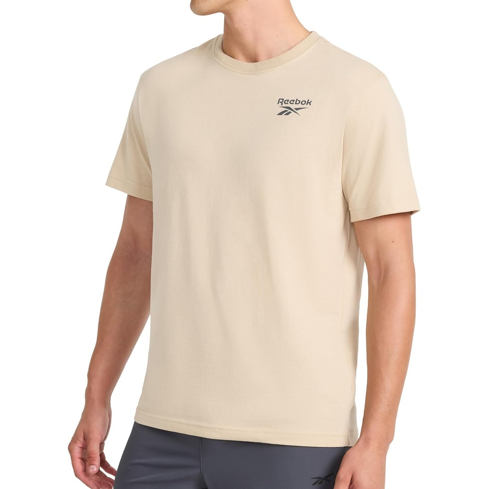 image:imageReebok Mens Graphic Crewneck TShirt Standard Fit Lightweight CottonPoly Jersey FabricWhite Pepper