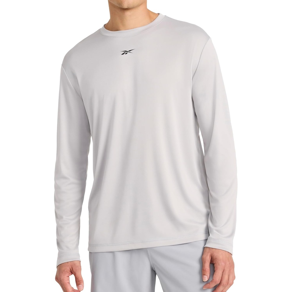 image:imageReebok Mens Id Train Long Sleeve Tech Crewneck TShirtLeisure Grey