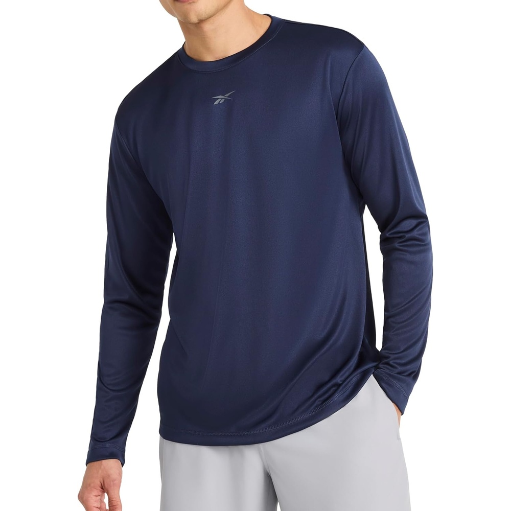 image:imageReebok Mens Id Train Long Sleeve Tech Crewneck TShirtOriginal Navy