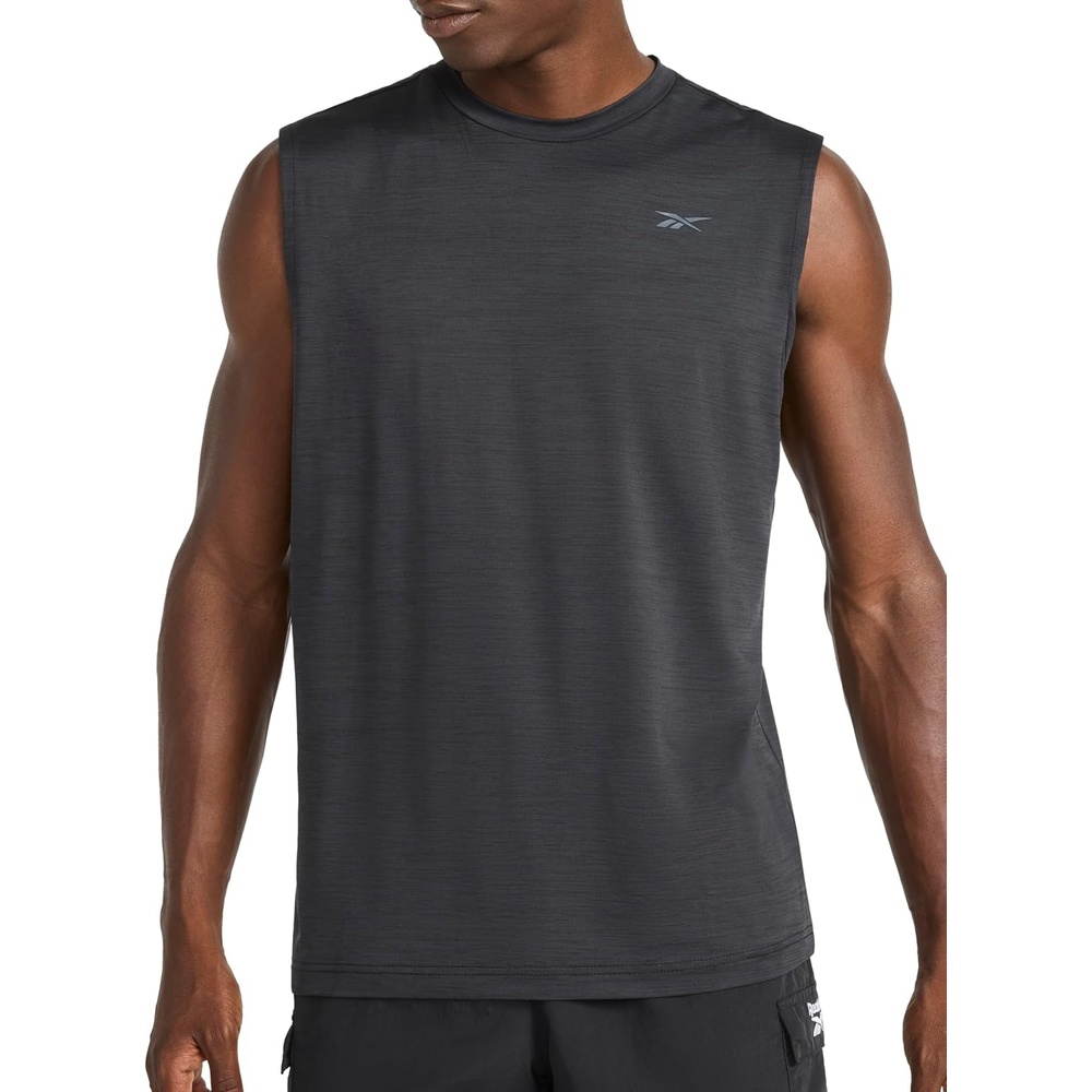 image:imageReebok Mens Muscle Performance Crewneck Tank TopBlack Heather Gains