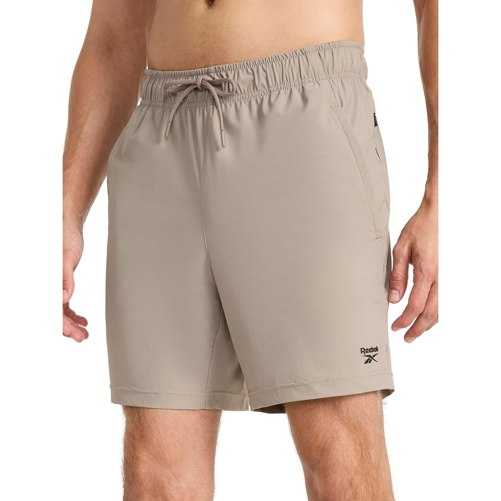 image:imageReebok Mens Pace Training 7 Short Standard Fit Lightweight Stretch Recycled Nylon FabricDriftwood