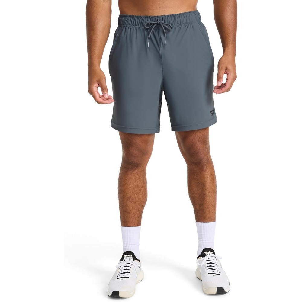 image:imageReebok Mens Pace Training 7 Short Standard Fit Lightweight Stretch Recycled Nylon FabricEbony