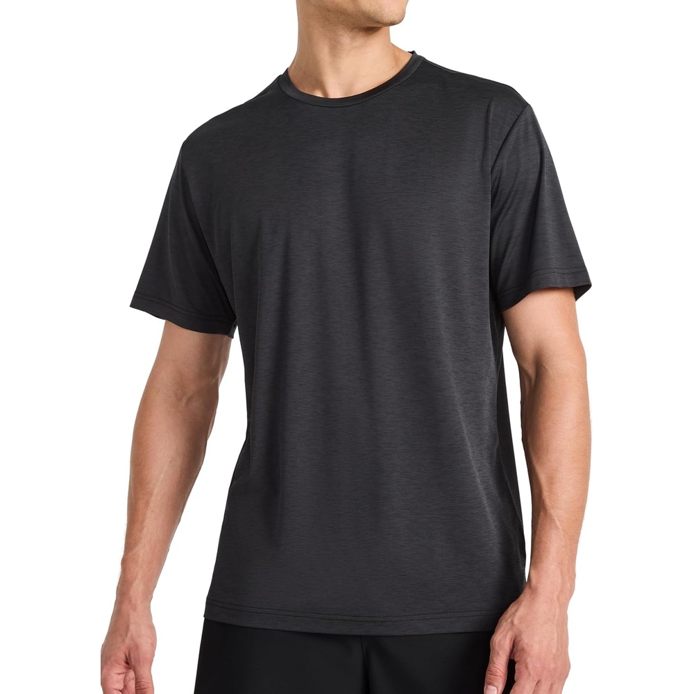 image:imageReebok Mens Reflective Small Logo Crewneck TShirt Standard Fit Lightweight Cool Touch Jersey FabricBlack Heather Showdown