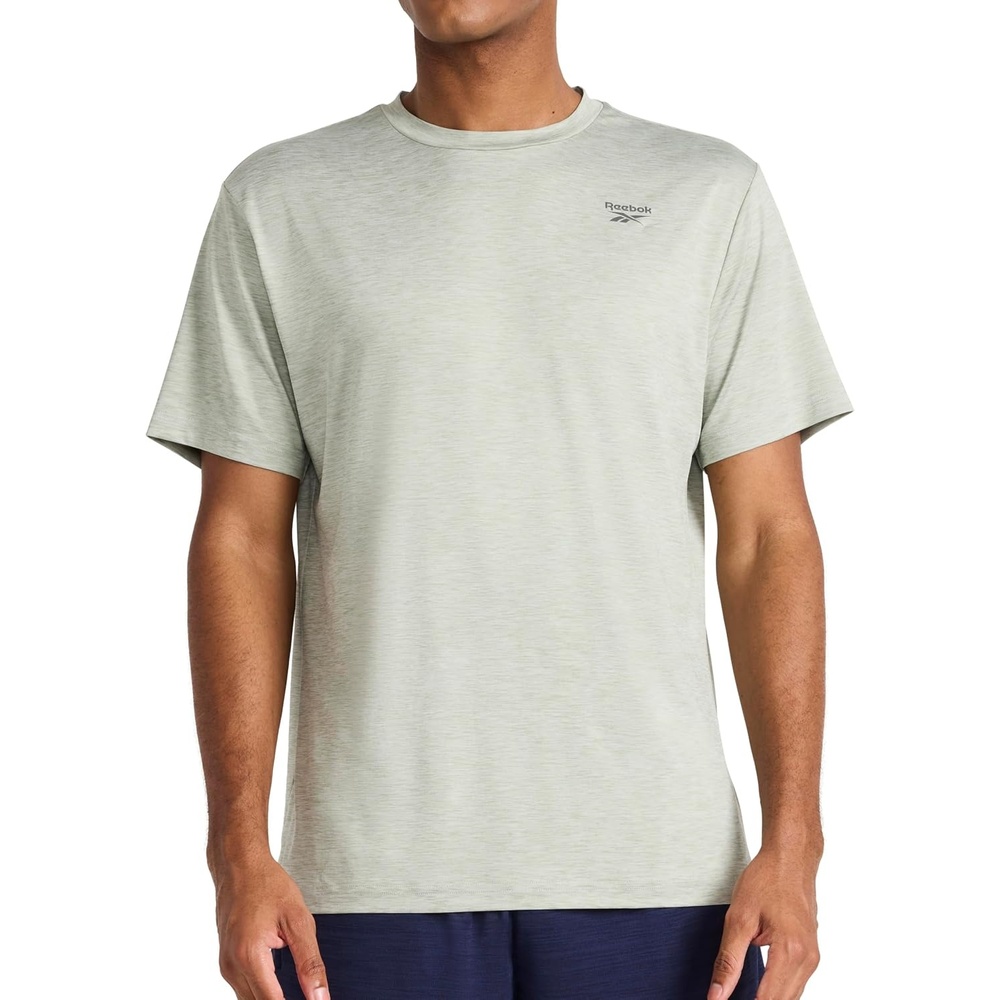 image:imageReebok Mens Reflective Small Logo Crewneck TShirt Standard Fit Lightweight Cool Touch Jersey FabricIceberg Green Heather Showdown