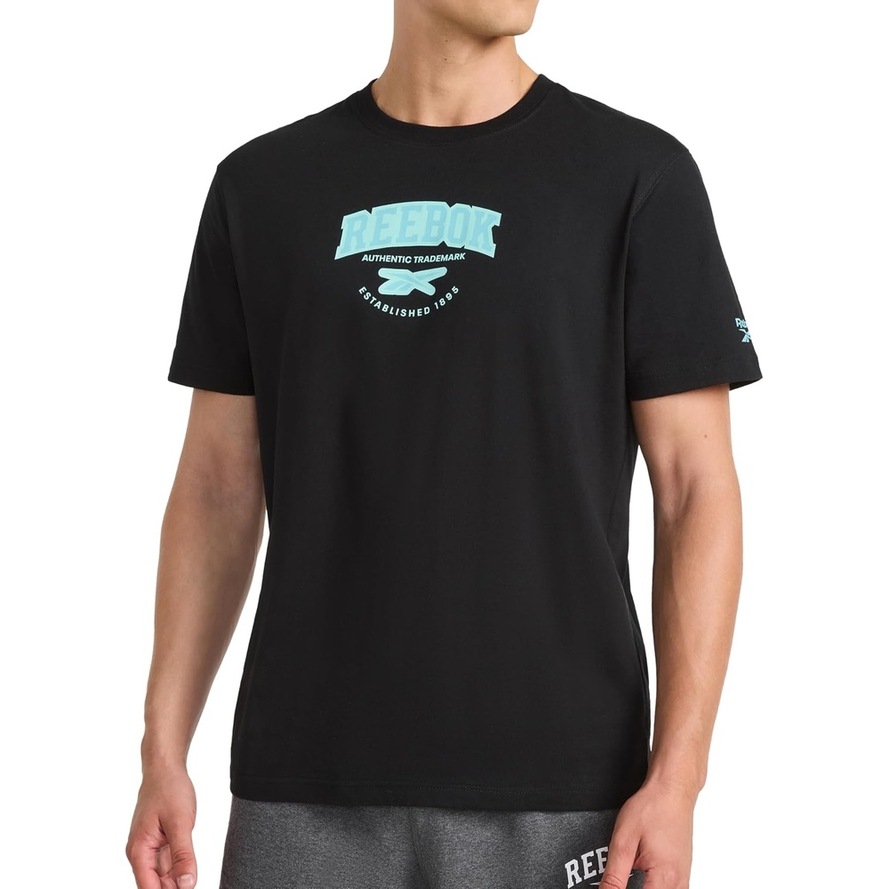 image:imageReebok Mens Short Sleeve Graphic Crewneck TShirt Standard Fit Lightweight CottonPoly FabricBlack Graphic
