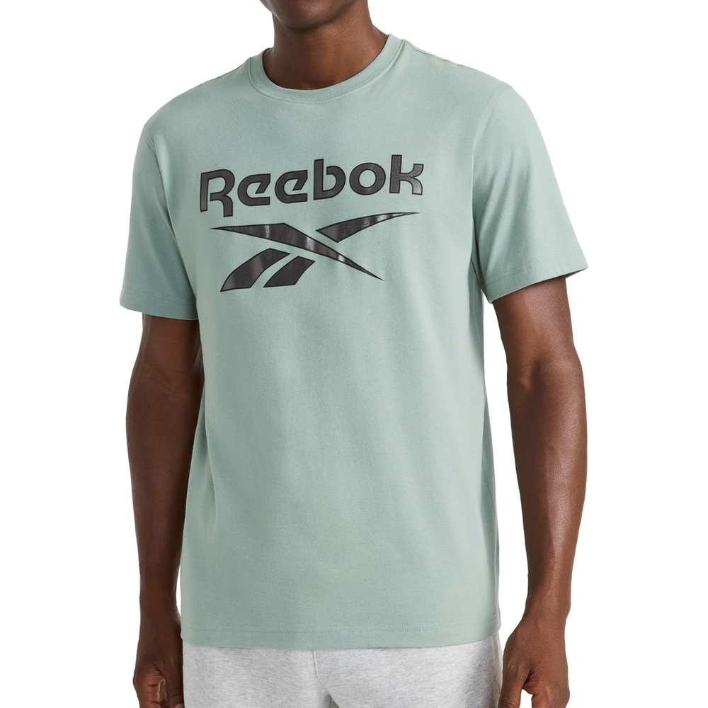 image:imageReebok Mens Short Sleeve Graphic Crewneck TShirt Standard Fit Lightweight CottonPoly FabricChinois Green Black Metal
