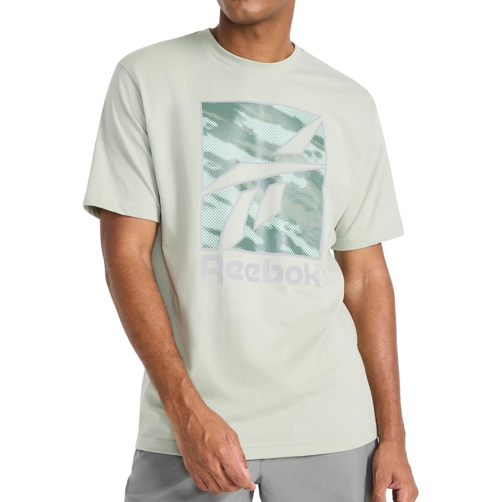 image:imageReebok Mens Short Sleeve Graphic Crewneck TShirt Standard Fit Lightweight CottonPoly FabricDesert Sage Box