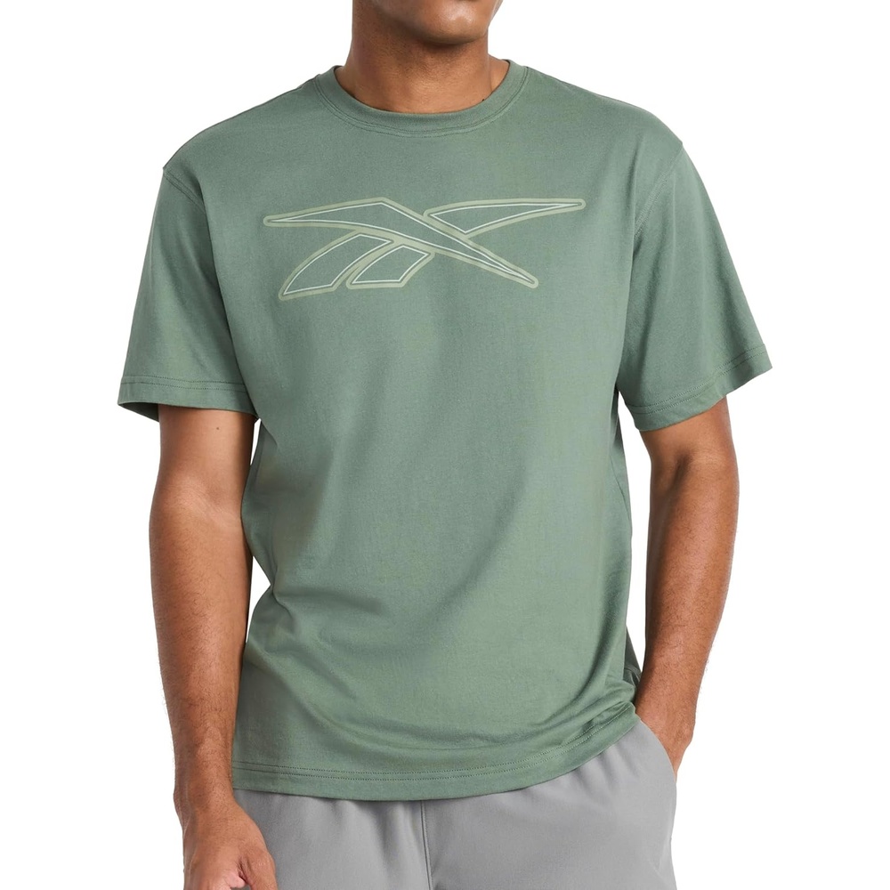 image:imageReebok Mens Short Sleeve Graphic Crewneck TShirt Standard Fit Lightweight CottonPoly FabricDuck Green  Halo