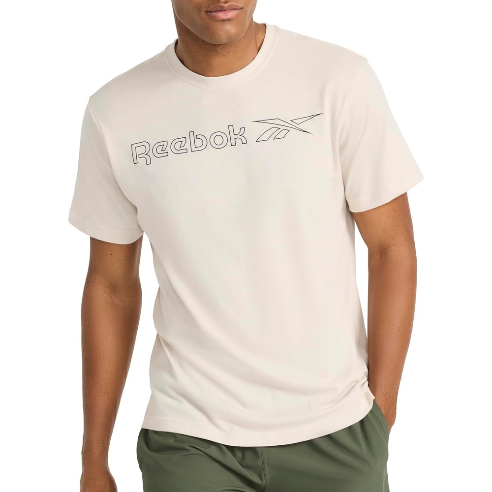 image:imageReebok Mens Short Sleeve Graphic Crewneck TShirt Standard Fit Lightweight CottonPoly FabricPumice Stone Outline
