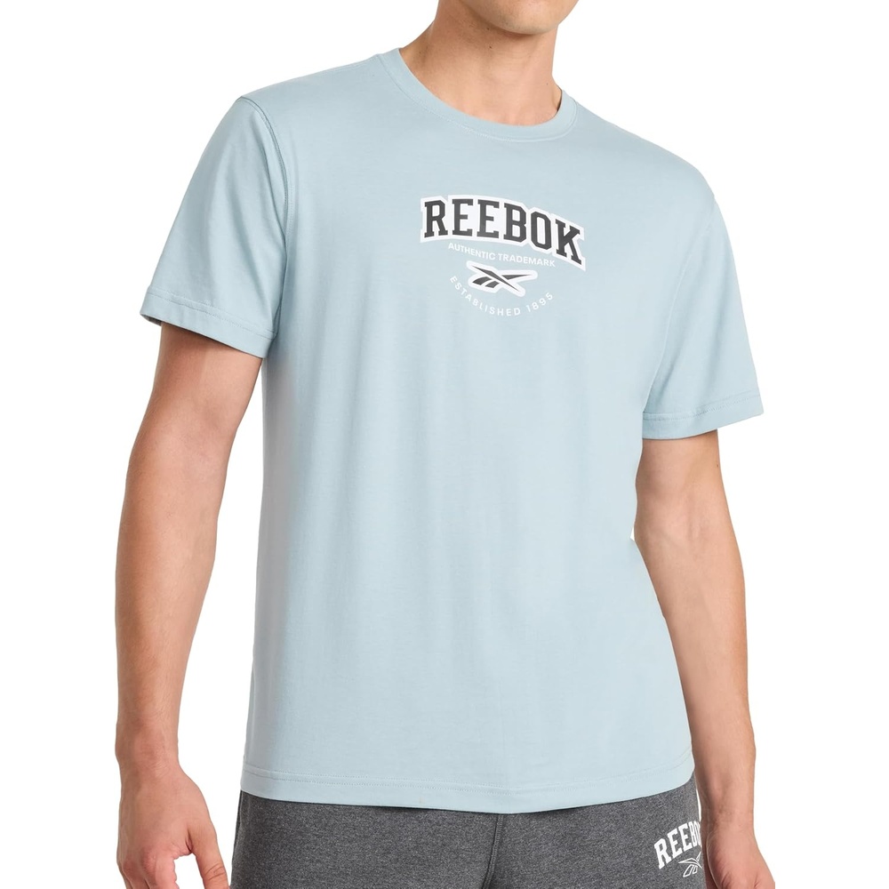 image:imageReebok Mens Short Sleeve Graphic Crewneck TShirt Standard Fit Lightweight CottonPoly FabricSlate Graphic