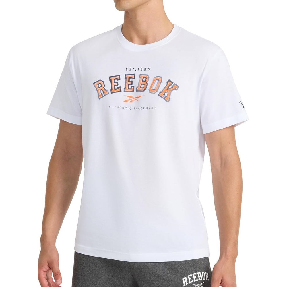 image:imageReebok Mens Short Sleeve Graphic Crewneck TShirt Standard Fit Lightweight CottonPoly FabricStark White Campus
