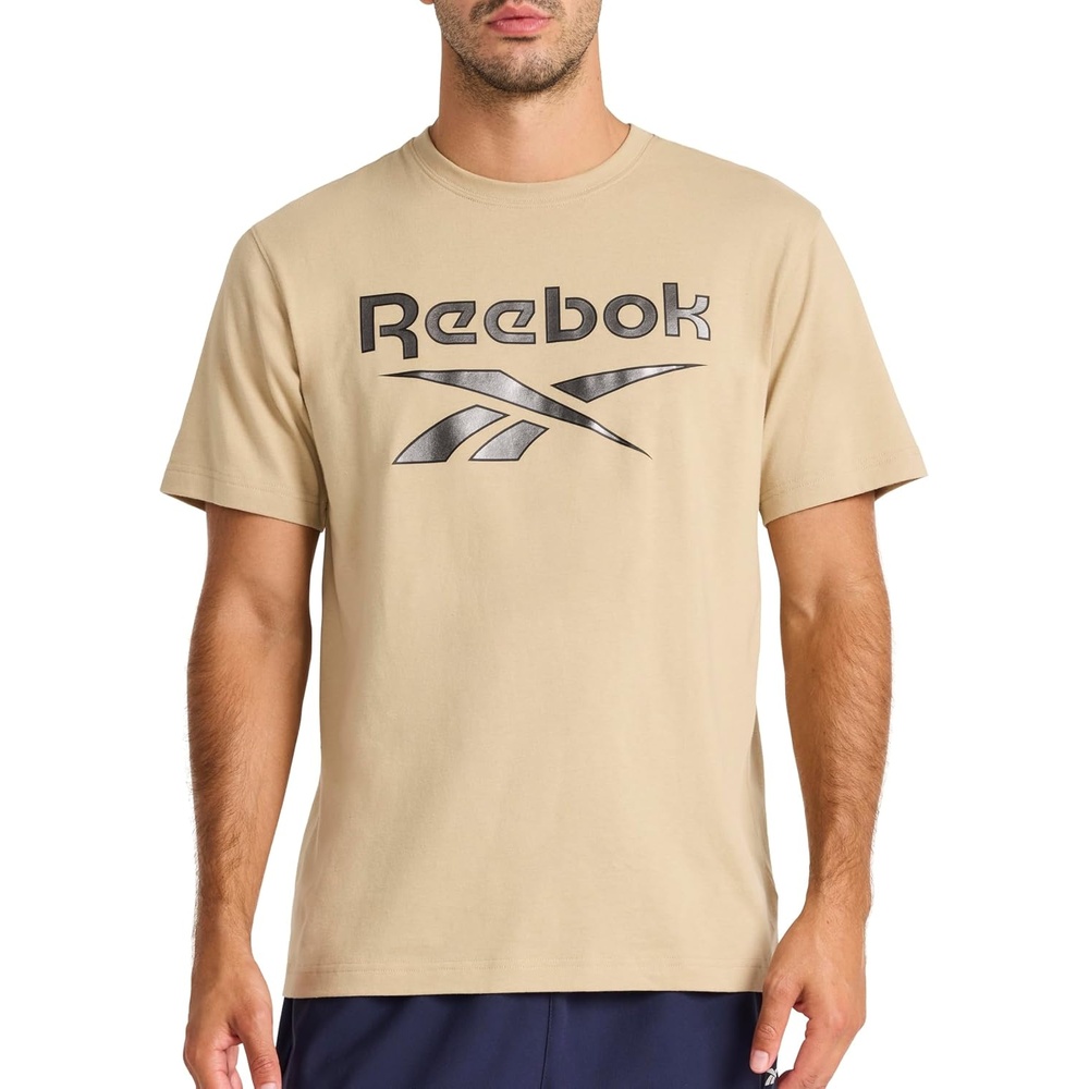 image:imageReebok Mens Short Sleeve Graphic Crewneck TShirt Standard Fit Lightweight CottonPoly FabricTwill  Black Metal