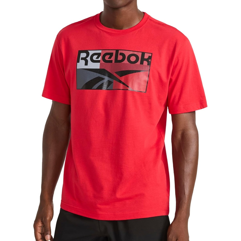 image:imageReebok Mens Short Sleeve Graphic Crewneck TShirt Standard Fit Lightweight CottonPoly FabricVector Red  Charade