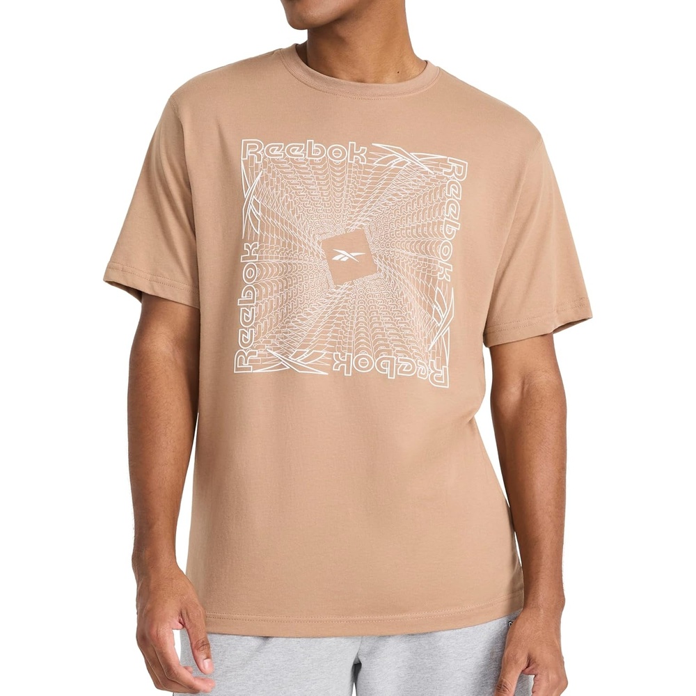 image:imageReebok Mens Short Sleeve Graphic Crewneck TShirt Standard Fit Lightweight CottonPoly FabricWoodsmoke Vortex