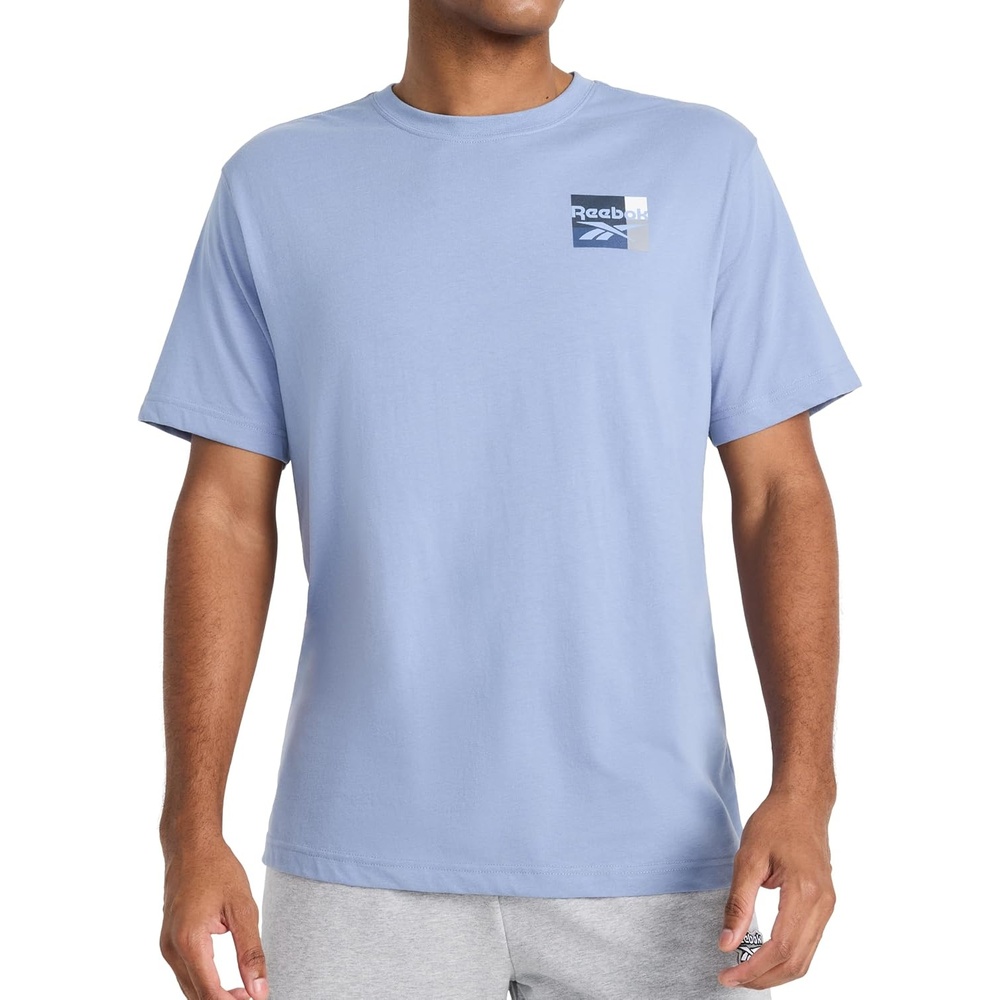 image:imageReebok Mens Small Logo Crewneck TShirt Standard Fit Lightweight CottonPoly Jersey FabricStonewash Bebop