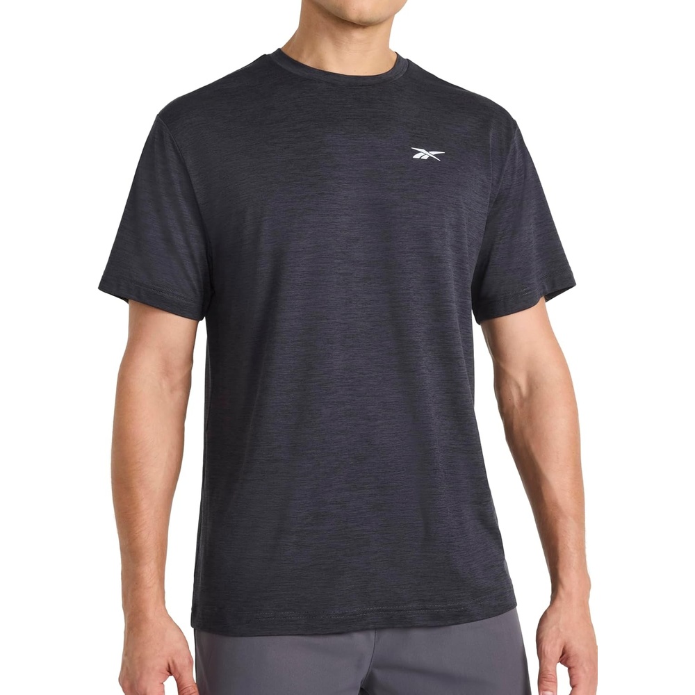 image:imageReebok Mens Strike Short Sleeve Crewneck TShirt Standard Fit Lightweight Stretch Poly Jersey FabricBlack Heather