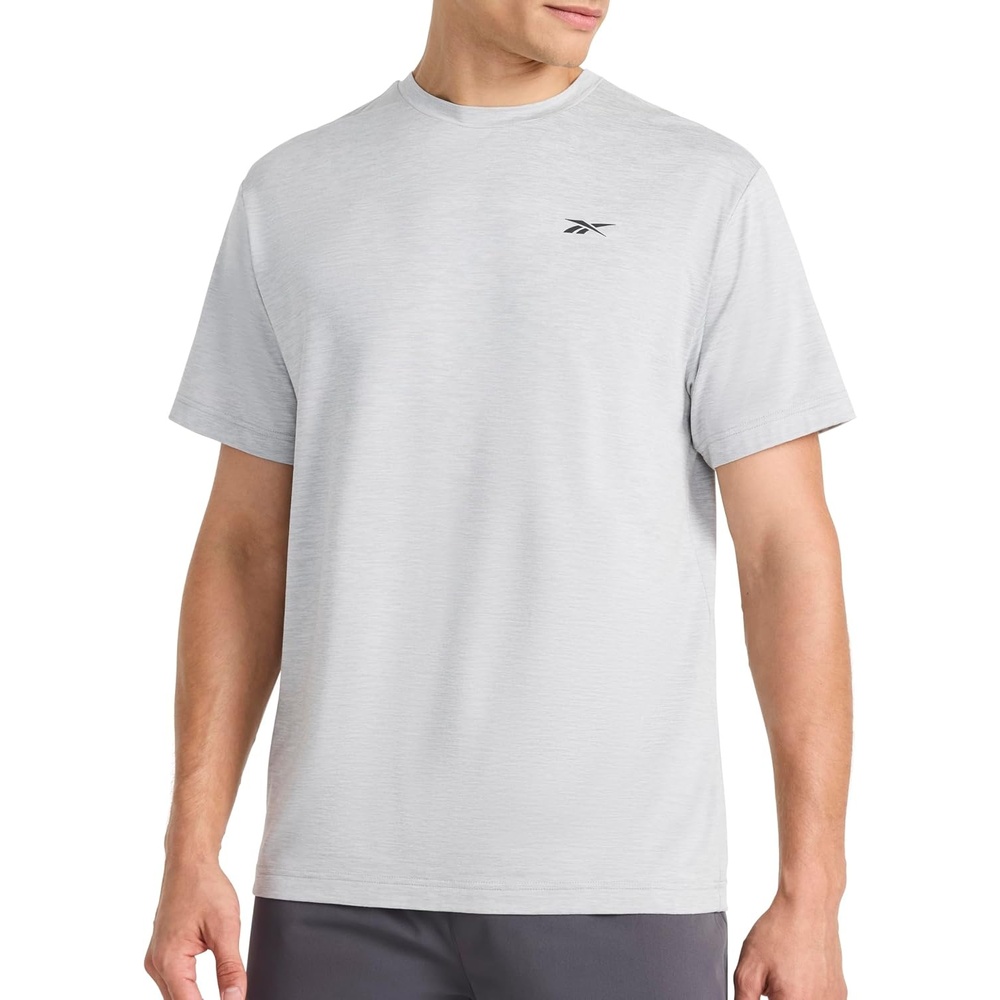 image:imageReebok Mens Strike Short Sleeve Crewneck TShirt Standard Fit Lightweight Stretch Poly Jersey FabricChrome Heather