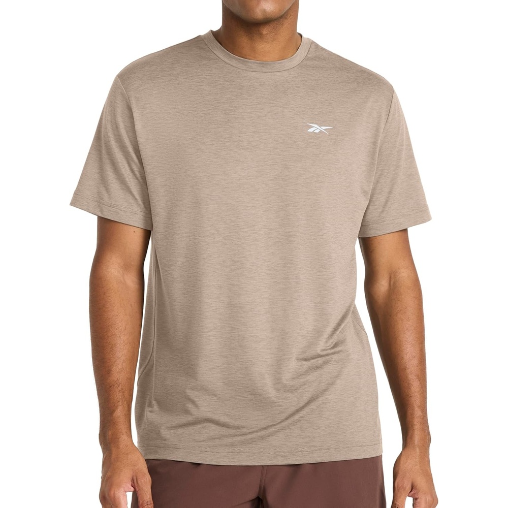 image:imageReebok Mens Strike Short Sleeve Crewneck TShirt Standard Fit Lightweight Stretch Poly Jersey FabricGritty Grey Heather