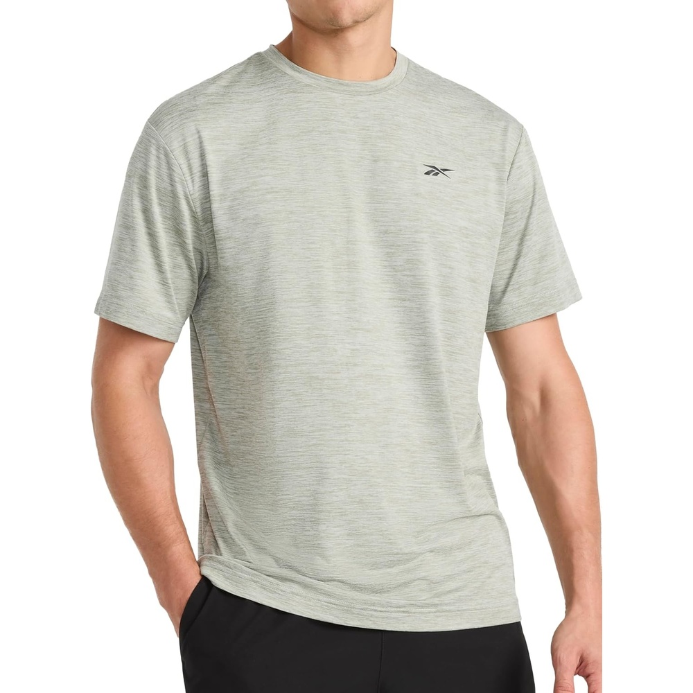 image:imageReebok Mens Strike Short Sleeve Crewneck TShirt Standard Fit Lightweight Stretch Poly Jersey FabricIceberg Green Heather