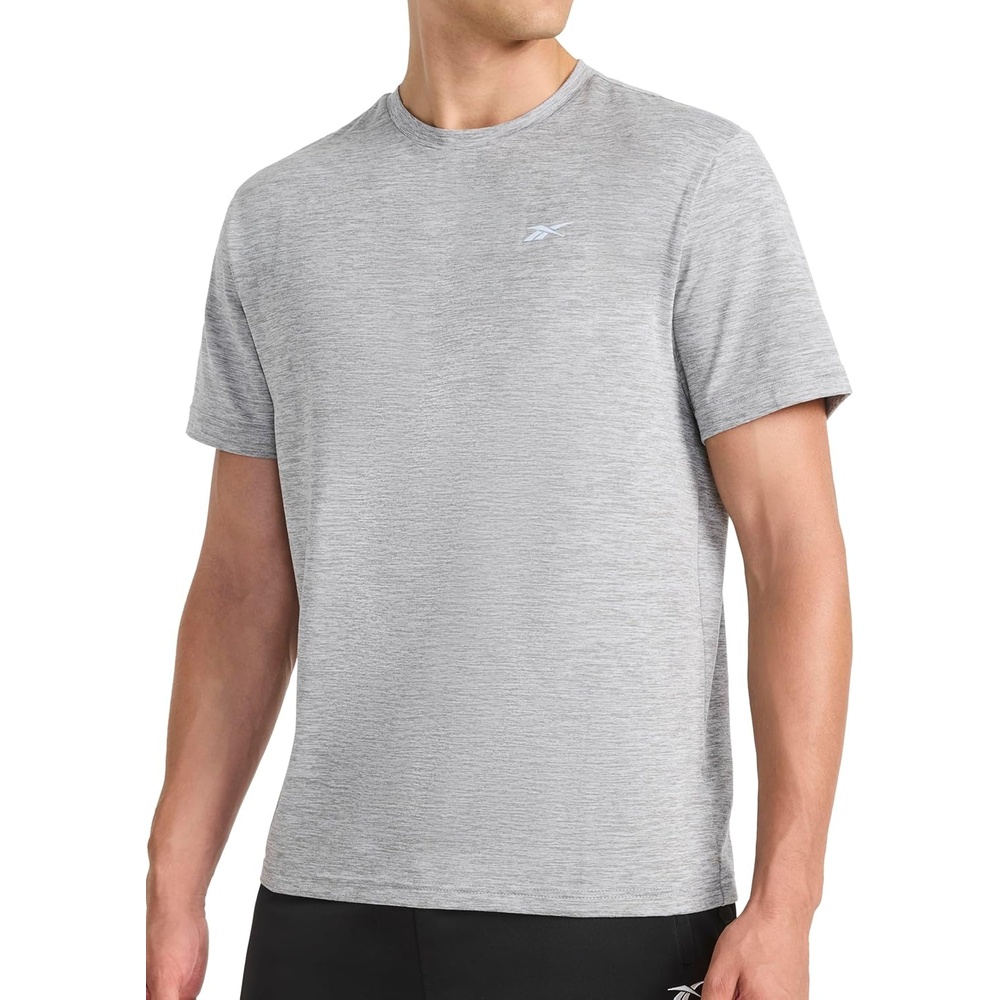 image:imageReebok Mens Strike Short Sleeve Crewneck TShirt Standard Fit Lightweight Stretch Poly Jersey FabricMedium Grey Heather